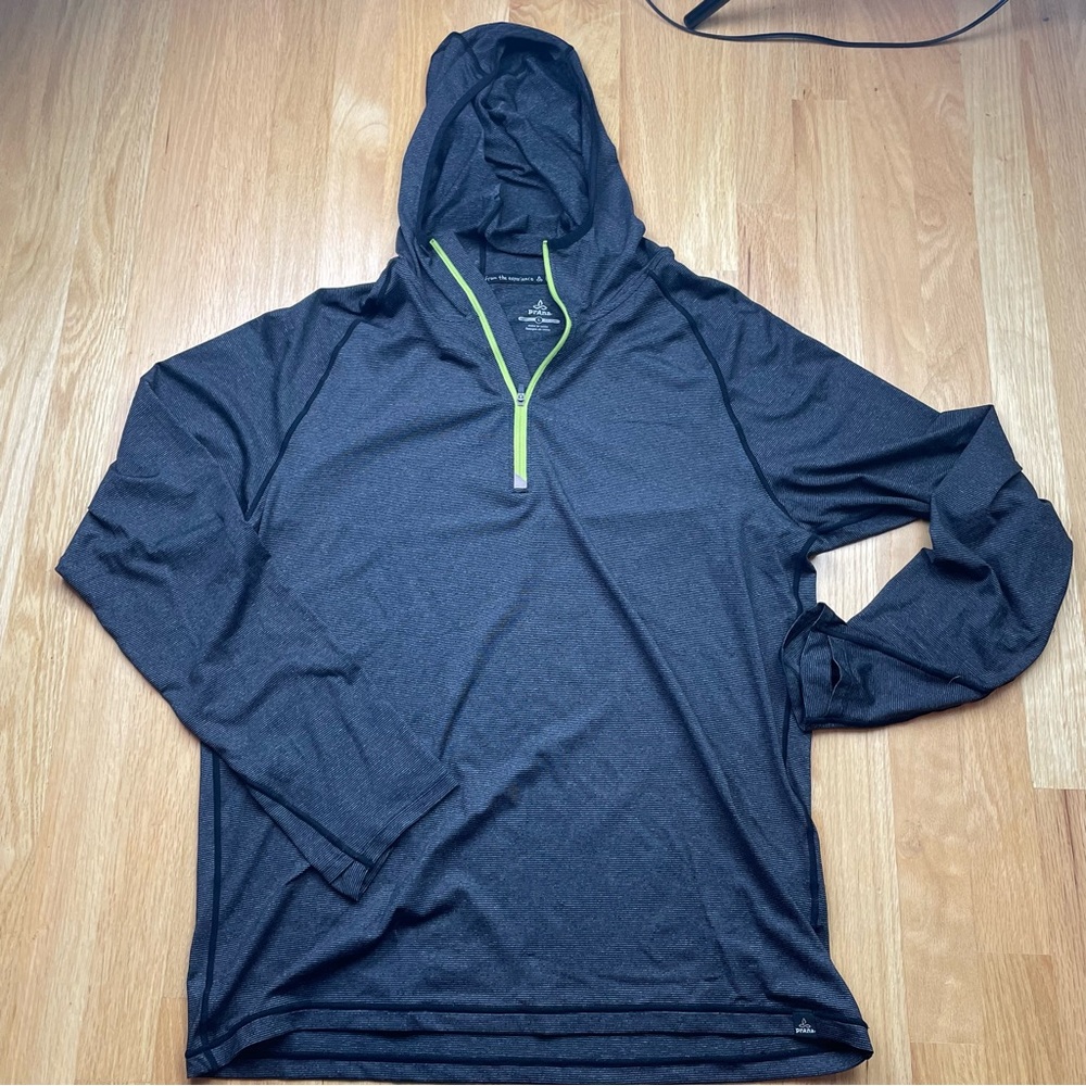 Prana Breaker Hooded Quarter Zip Long Sleeve Striped Shirt Mens Size Large